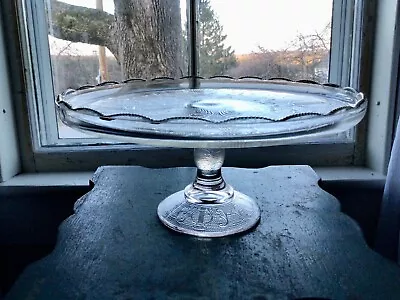 Depression Glass By Jeanette Glass Lyre Harp Scroll Pedestal Cake Stand 10” • $15