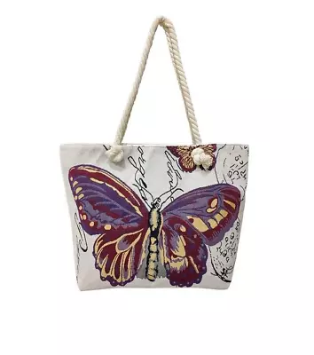 Ladies Shoulder Bag Shopping Handbag Butterfly Print Large Beach Bag In Cotton • £17.99