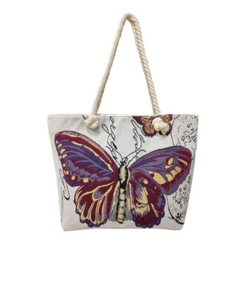 Ladies Shoulder Bag Shopping Handbag Butterfly Print Large Beach Bag In Cotton • £17.99