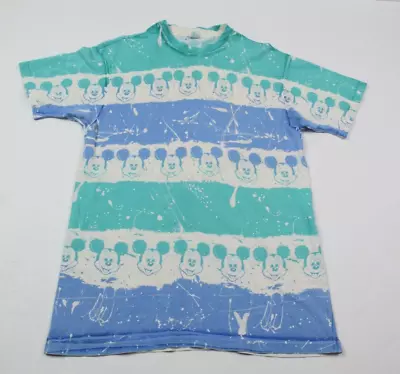 Vintage Disney All Over Print T-Shirt Mens One Size Green Blue Mickey Mouse • $45.97