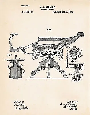 1891 Barber Poster Vintage Chair Gift For Barbershop Barber's Shop Patent Print • $16.78