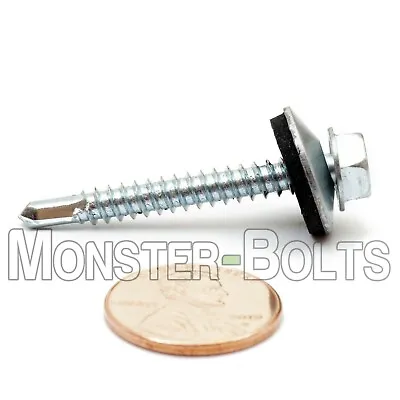 #10 X 1-1/2  HWH W/ Bonded EPDM Washer Zinc #3 Self Drilling Tek Roofing Screws • $8.61