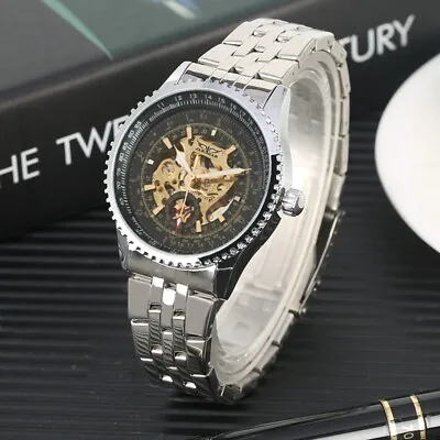JARAGAR Men's Self Winding Mechanical Watch Stainless Steel Gear Case Wristwatch • £25.48