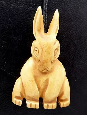 Hand Carved 3D Bunny Rabbit Water Buffalo Bone Vertical Drill Pendant Necklace • $8.99