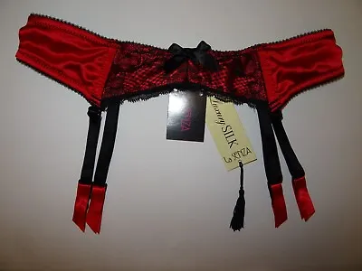 Bnwt La Senza Suspenders 8 10 12 14 16 18 Red Silk Black Lace • £13.95