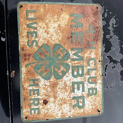 Vintage 4-H Club Leader Lives Here Embossed Metal Sign Good Rustic Farm Sign • $44