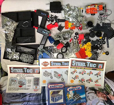 Steel Tec & Erector Sets Harley Davidson Road Vehicles Interceptor Huge Lot. • $78