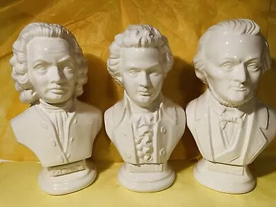Vintage Composer Busts: Bach Mozart Wagner Lot Of 3 Made By Arnel's 9'' Tall • $100