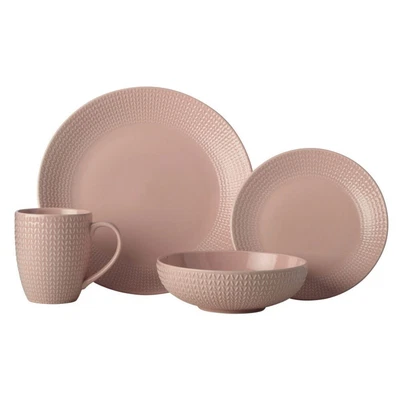 $59 • Buy 16pc Casa Domani Corallo Porcelain Coupe Bowl/Mug/Side/Dinner Plate Set Pink