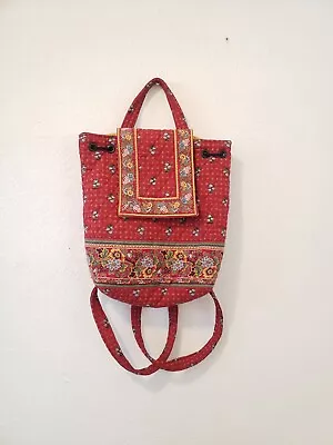 Vtg 90s Vera Bradley Drawstring Backpack Bag Red Cotton Cottage Core • $9.99