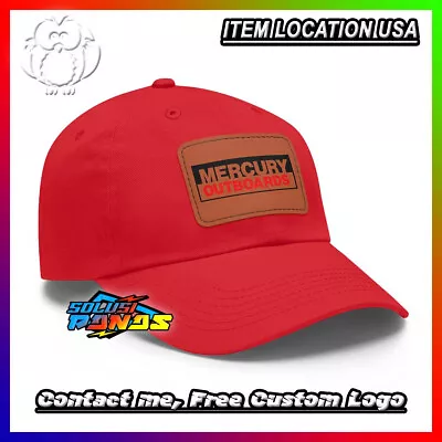 New Item!! MERCURY OUTBOARDS Logo Hat With Leather Patch Red • $28.50