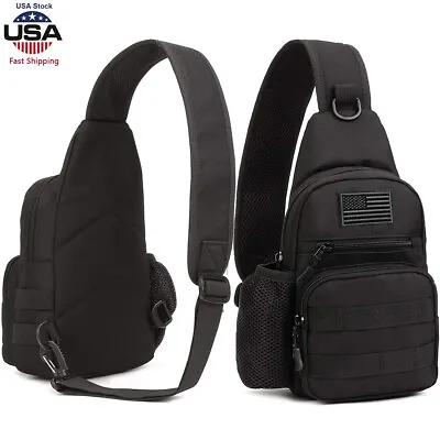 Tactical MOLLE Sling Chest Bag EDC Crossbody Pack With Water Bottle Holder Pouch • $15.89