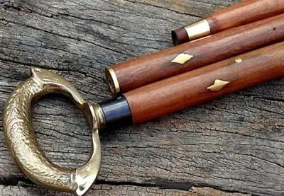 $30.60 • Buy Antique Solid Brass Ring Hunk Head Handle Steampunk Wooden Cane Walking Stick37 