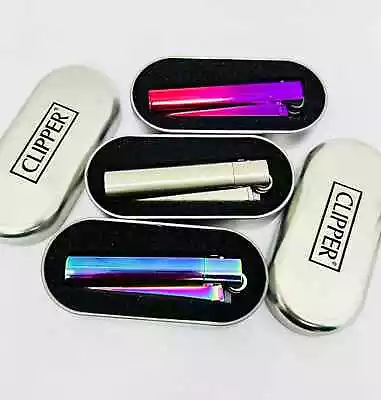 Metal Clipper Lighter Refillable Cigarette Gas Flint With Gift Tin Case Box UK • £7.99