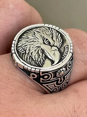 Real 925 Sterling Silver Mens Coin Ring USA Eagle American Liberty Dollar 7-13 • $52.18