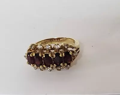 Vintage J.O.A. Lind 14kt HGE Garnet Style With CZ Accents Ring - Size 5 • $19.95
