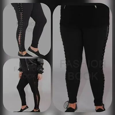 BNWT Black Jersey Lace Up Leggings 18 • £13.99