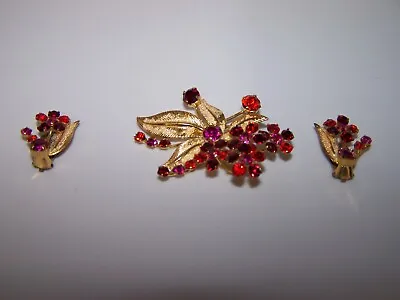 Vintage Estate Gold Tone Brooch/Clip Earrings Set Made In Austria Rhinestones • $49.99
