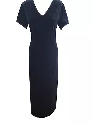 Vtg Express Tricot Maxi Dress Black Size 12 Velvet Long Goth Formal Pagan • £23.96