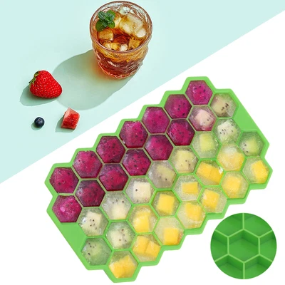 $2.99 • Buy Ice Cube Tray Silicone Water 37 Cube Flexible Mold With Lids Green Ice Trays NEW