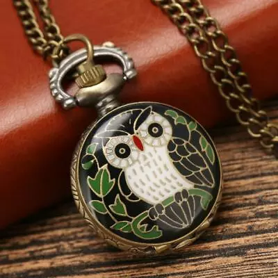 Vintage Owl Steampunk Retro Bronze Small Size Pocket Watch Quartz Chain Necklace • $4.55