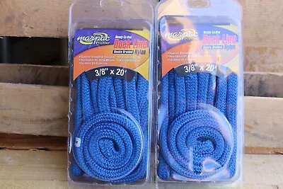 2 Marpac Premier 3/8  X 20' Double Braid Nylon Dock Line Boat Mooring Rope BLUE • $24.50