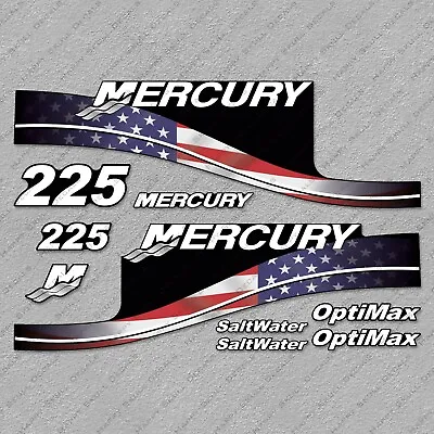 Mercury 225 HP Optimax SaltWater USA Flag Edition Outboard Engine Decal Set • $55.79