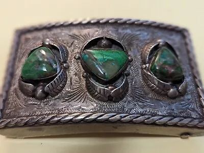 Vintage Alpaca Stamped Silver Belt Buckle With Turquoise Style Stones • $50