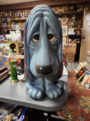 RARE Vintage 1971 Blue Basset Hound Sad Dog Plastic Piggy Bank By My Toy Inc • $35