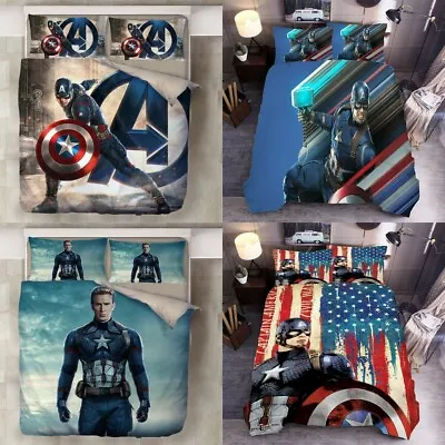 Avengers Captain America 3PCS Bedding Set Duvet Cover Pillowcases Double Single  • £54