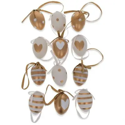 Set Of 12 Miniature Gold And White Plastic Easter Egg Ornaments 1.6 Inches • $4.18