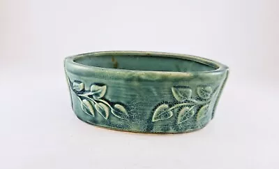 Vintage California Pottery USA 163 Green Leaf Drip Glaze MCM Oval Planter 7  L • $24.99