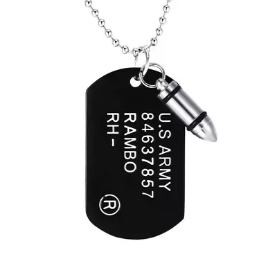 Stylish Bullet Dog Tag Pendant Necklace Name Polished Tribal Chain For • £7.58