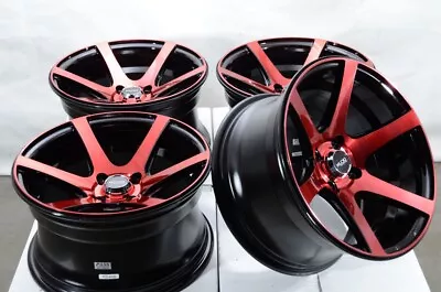 Kudo Racing Mystery 15x8 4x100 15mm Black W/Red Polish Face Wheels Rims Cooper • $644