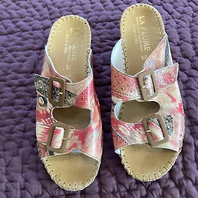 La Plume Women’s Floral Suede Double Buckle Slip-on Sandals Made In Italy 39 • $28