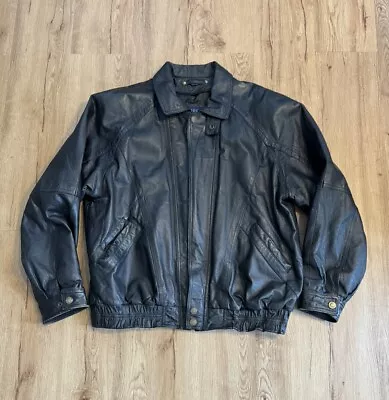 Vintage Genuine Leather Bomber Jacket Black Size L • $35