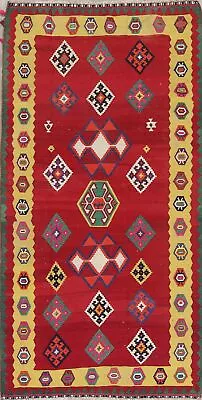 Vintage Geometric Kilim Tribal Oriental Runner Rug Reversible Hand-Woven 4x9 Ft • $625.20