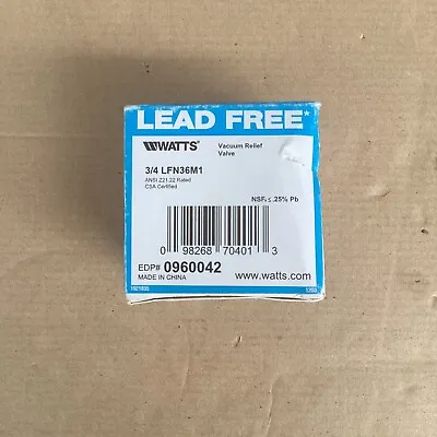 $33.99 • Buy Watts - 3/4 In. Lead Free Brass Vacuum Relief Valve - LFN36M1