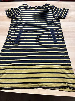 Mantaray Dress UK 14 Green Navy Stripe Short Sleeve Nautical Pockets Ex Cond • £4.99