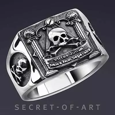 £154.70 • Buy Freemason Ring Masonic Skull Pillars Signet Silver 925 Virtus Biker Memento Mori