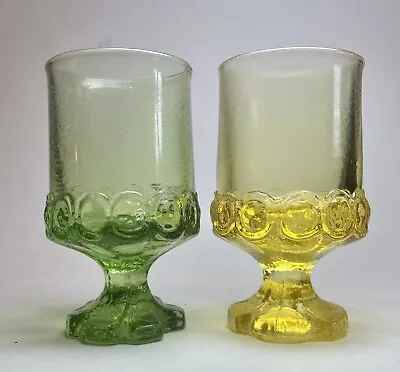 2 TIFFIN FRANCISCAN MADEIRA Cornsilk Yellow & Green Footed Tea Wine Goblets 5.5” • $30