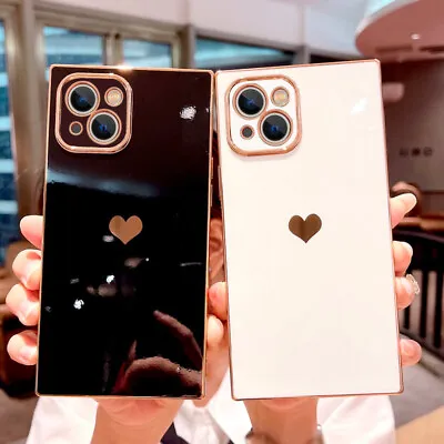 $6.59 • Buy Square Heart Silicone Shockproof Case For IPhone 14 13 12 11 Pro Max XS XR Cover