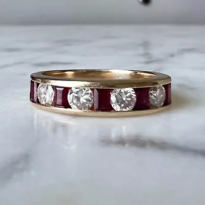 Classic Channel Set 1.9Ct CZ Ruby & Diamond Eternity Band 14K Yellow Gold Plated • $129.12