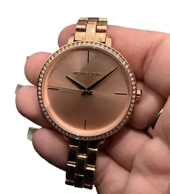 MICHAEL KORS CHARLEY ROSE GOLD CRYSTALS WOMEN'S MK4400 WATCH Preowned Working • $34.99