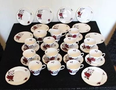 VINTAGE COLCLOUGH (Ridgway)  Amoretta Red Rose  BONE CHINA TEA SET - 37 Items  • £50