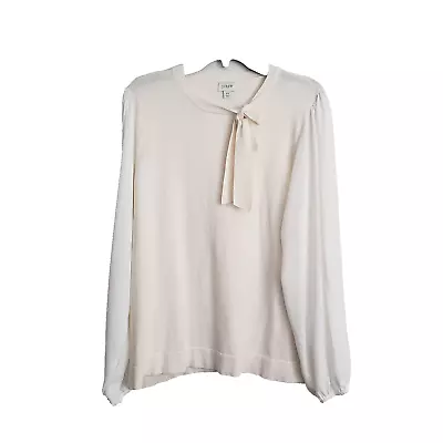 J Crew Womens Sweater 2X Off White Classic Preppy Academia Neutral Holiday Bow • $39.99