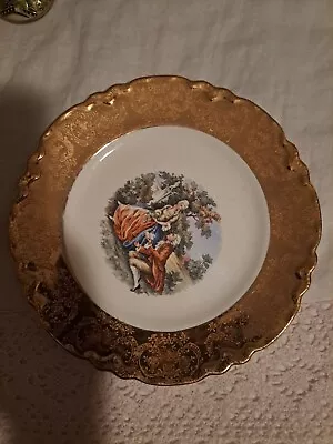 Vintage W.S. George Plates  Courting Couple   22 K Gold Warranted  7  SET Of 4 • $30