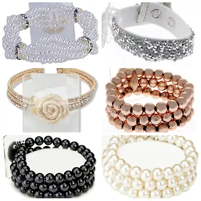 Corsage Bracelets For Proms  Wedding Flowers Etc Choice Of Pearl Or Diamante  • £3.99