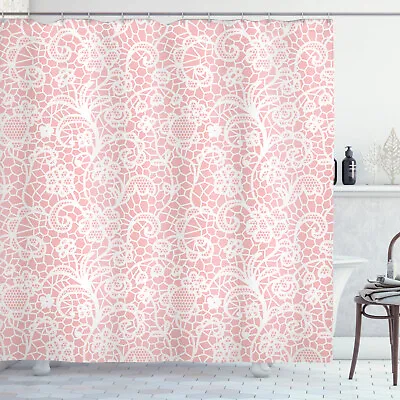 Oriental Shower Curtain Floral Hexagon Lace Grids • £27.99