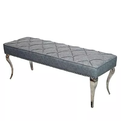 Louis Dark Grey Leather Dining Bench 130cm • £229